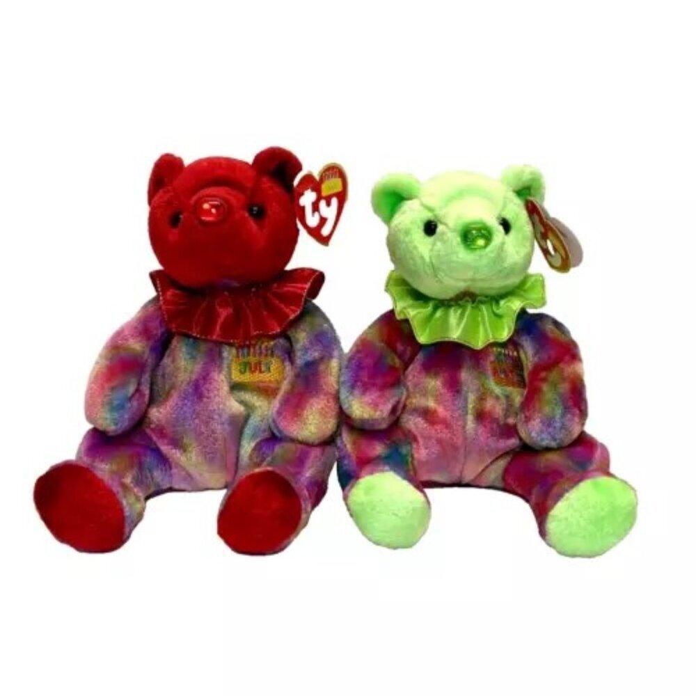 Ty Beanie Babies Birthday Bears July & August 2001 Birthstone Noses Retired EUC